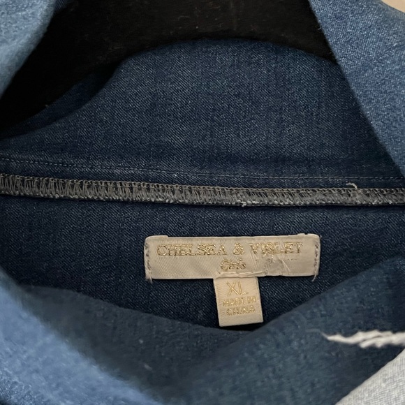 Chelsea & Violet Stretchy Denim Raw Hem Boho Top - Picture 3 of 5